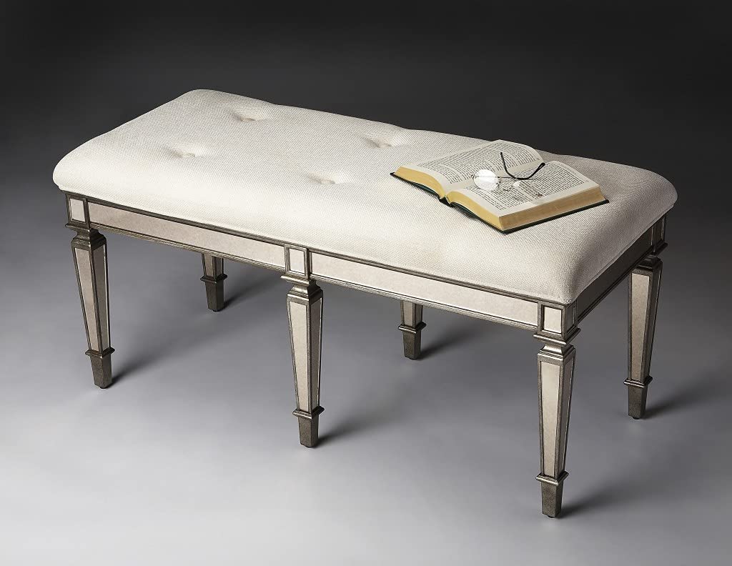 HomeRoots Poplar Wood Solids, MDF, Glass, Cotton Silver Mirrored Bench