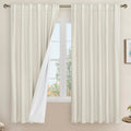 LAMIT 100% Blackout Natural Polyester Curtains, 68 Inches Linen Textured Thermal Bedroom Curtains Back Tab and Rod Pocket Neutra