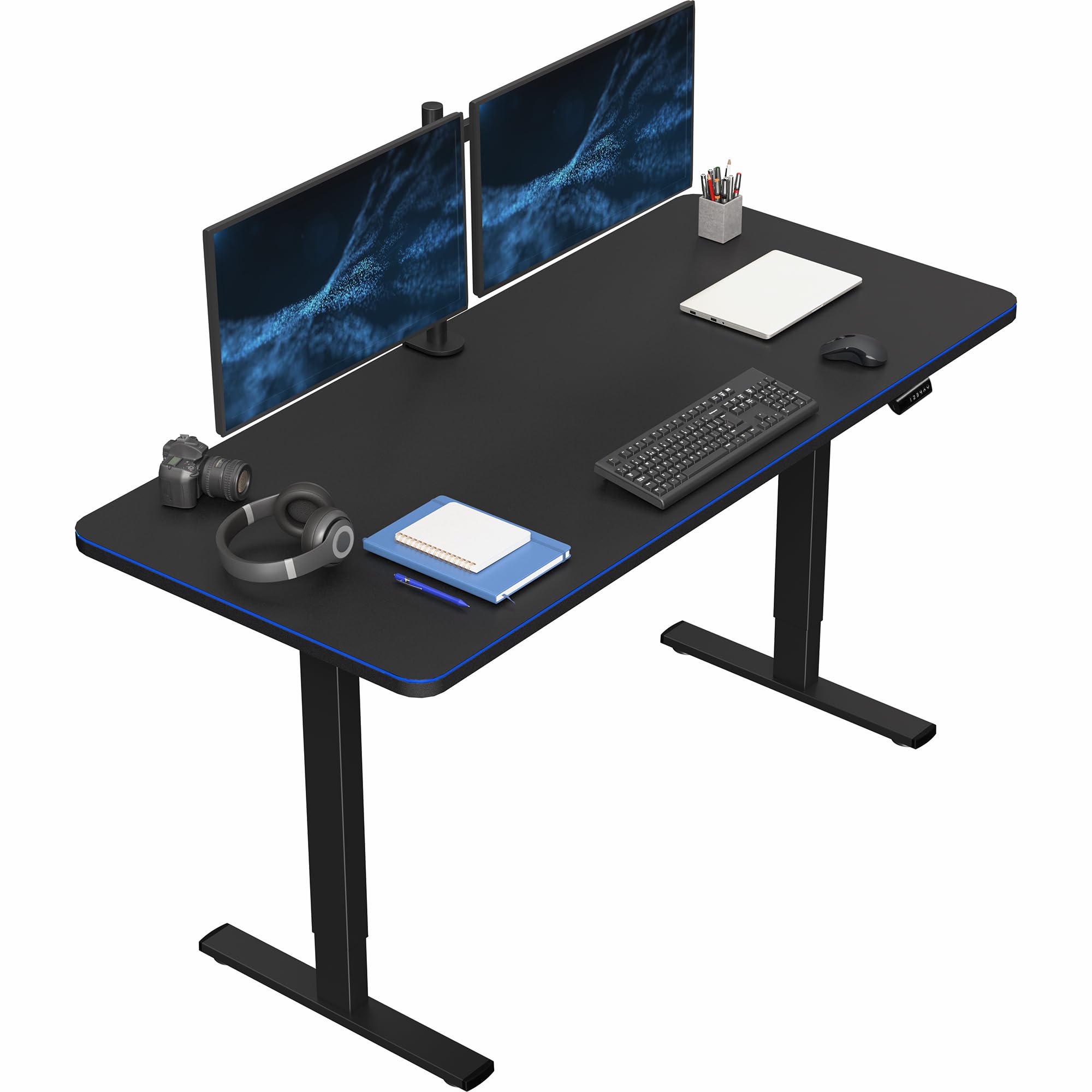 VIVO Electric 60 x 30 in Standing Desk with Full-Size RGB Mouse Pad, Memory Height Adjustment, 1B Series, Holds 220 lbs, Black T