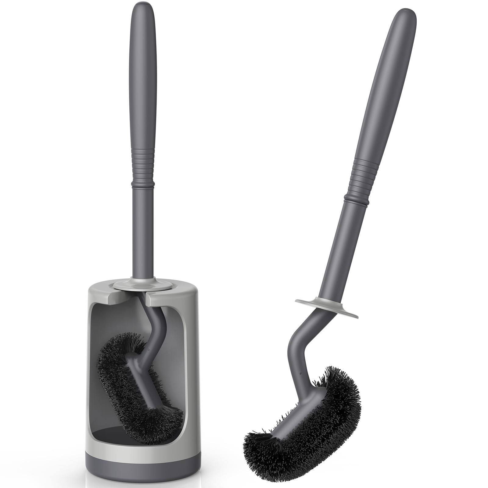 Hamitor Toilet Bowl Brush Holder Set: Curved Design With Holder For Deep Cleaning Under Rim - Compact Hidden Scrubber For Small