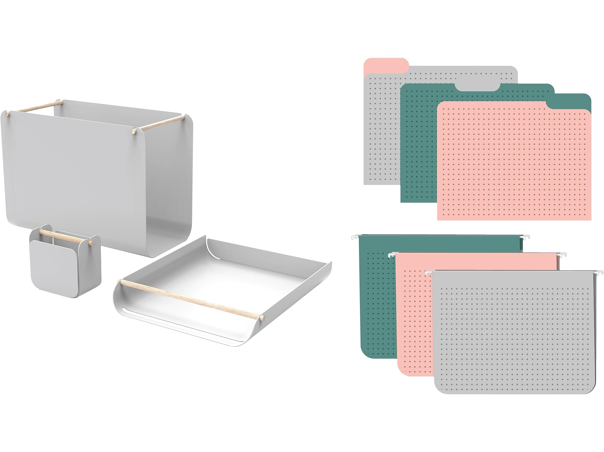 U Brands Arc Desk Filing Kit, Office Supplies, Gray, With Paper Tray, File Box, Pencil Cup, 3 Pieces