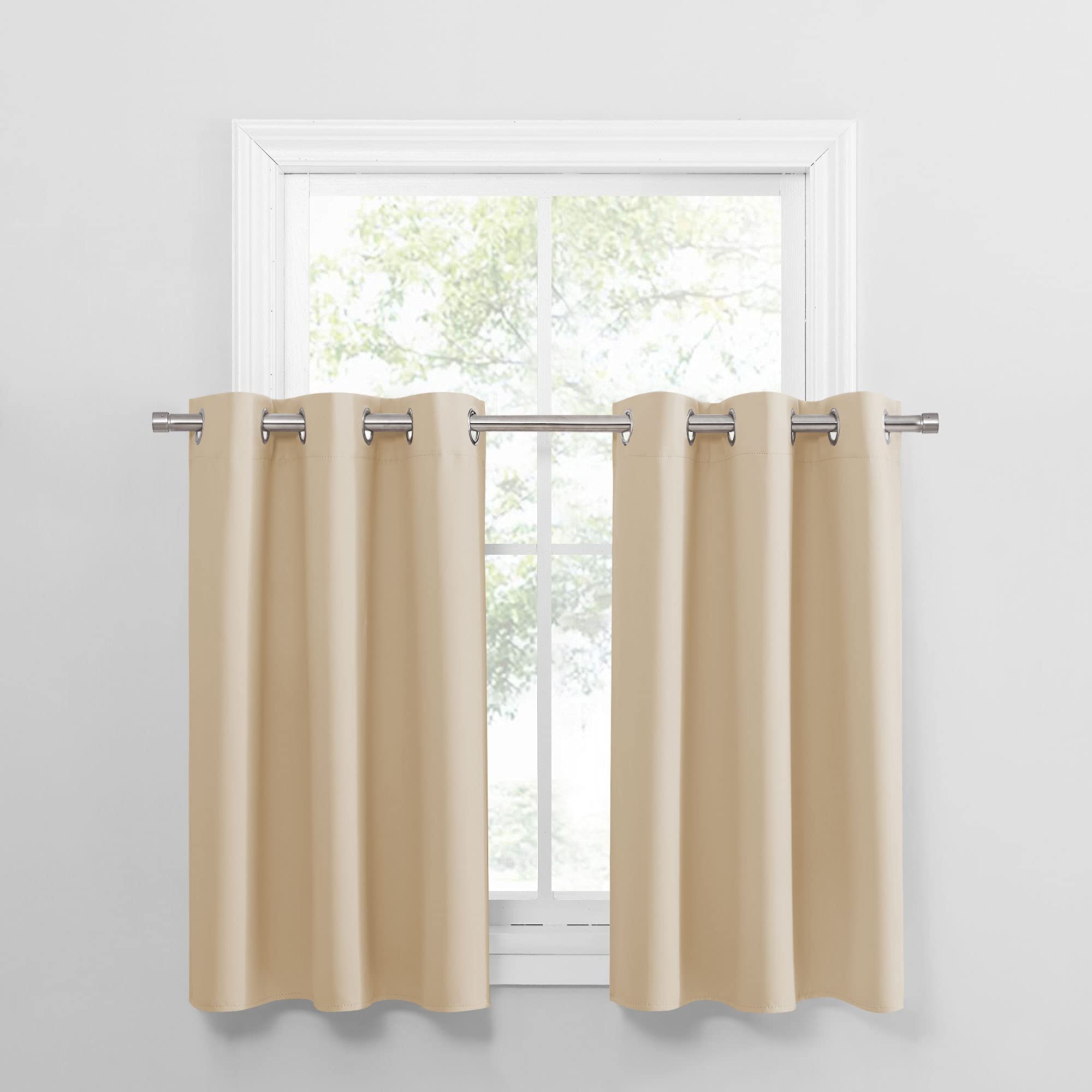 PONY DANCE Bathroom Window Valances, (34W x36L in, Biscotti Beige, Set of 2) Kitchen Short Curtains Blackout Tiers Elegant Room 