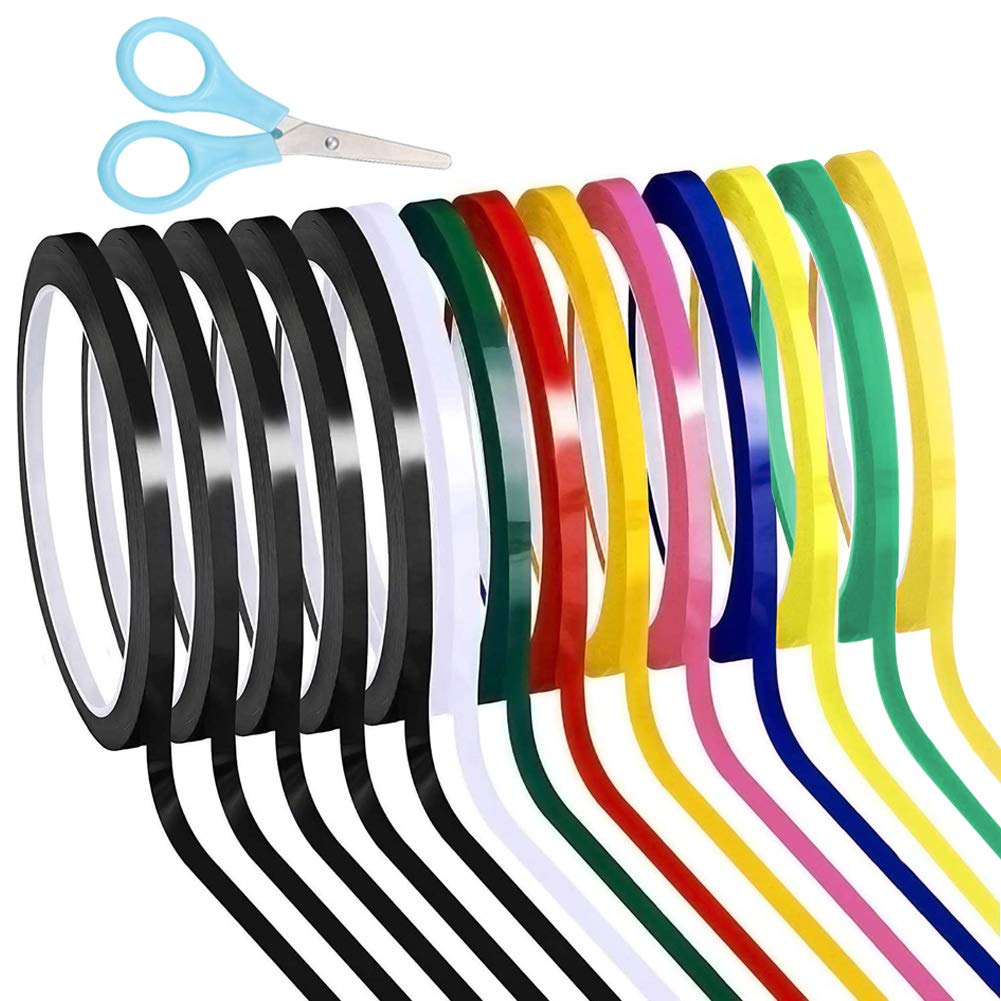 Leasinder 14 Rolls 1/4 Pinstripe Whiteboard Tape Dry Erase Tape Line Gridding Marking Tape Self-Adhesive Vinyl Mara Tape With A