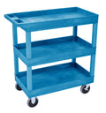 Luxor Three Shelf Heavy Duty High Capacity Tub Cart with Handle - 18D x 35.25W x 37.25H, Plastic, Blue