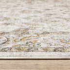 HomeRoots 509400 10 x 13 ft. Ivory & Gray Oriental Power Loom Stain Resistant Rectangle Area Rug with Fringe