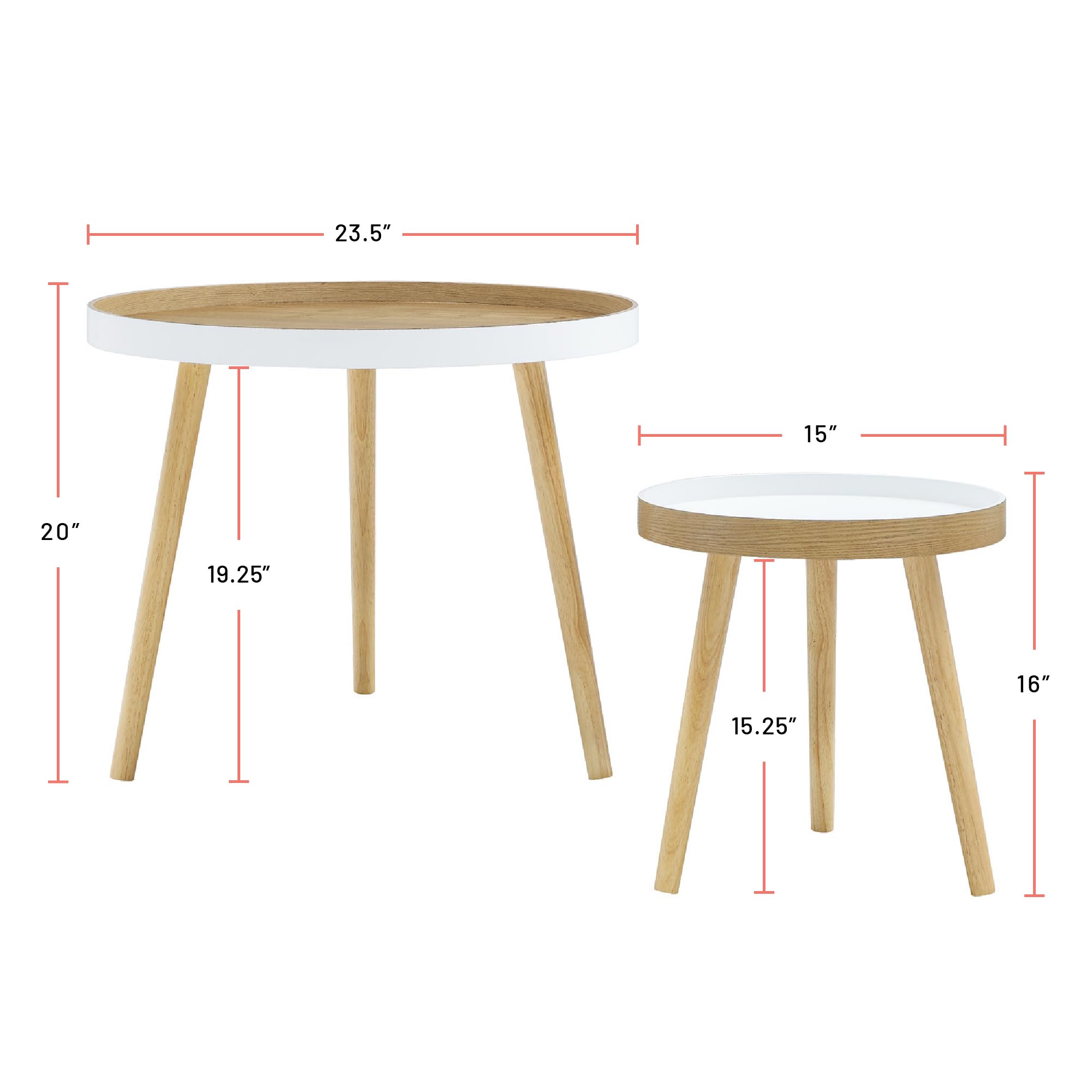 Safco Ec8890 2-Piece Nestable End Tables For Living Room, Bedroom And Small Spaces. White And Light Wood Grain