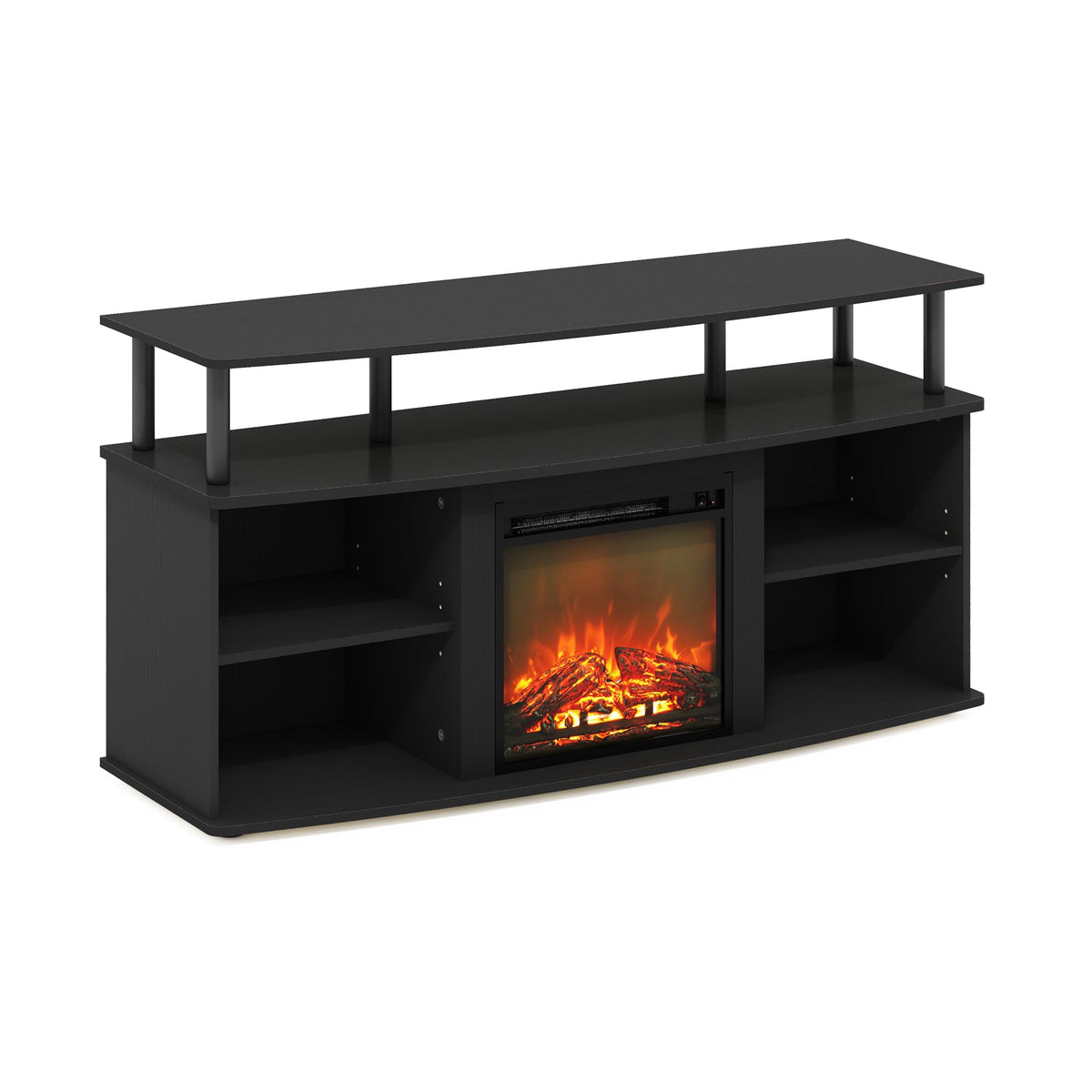 Furinno Jensen Open Shelving Storage Fireplace Tv Entertainment Center For Tv Up To 55 Inch, Americano/Black