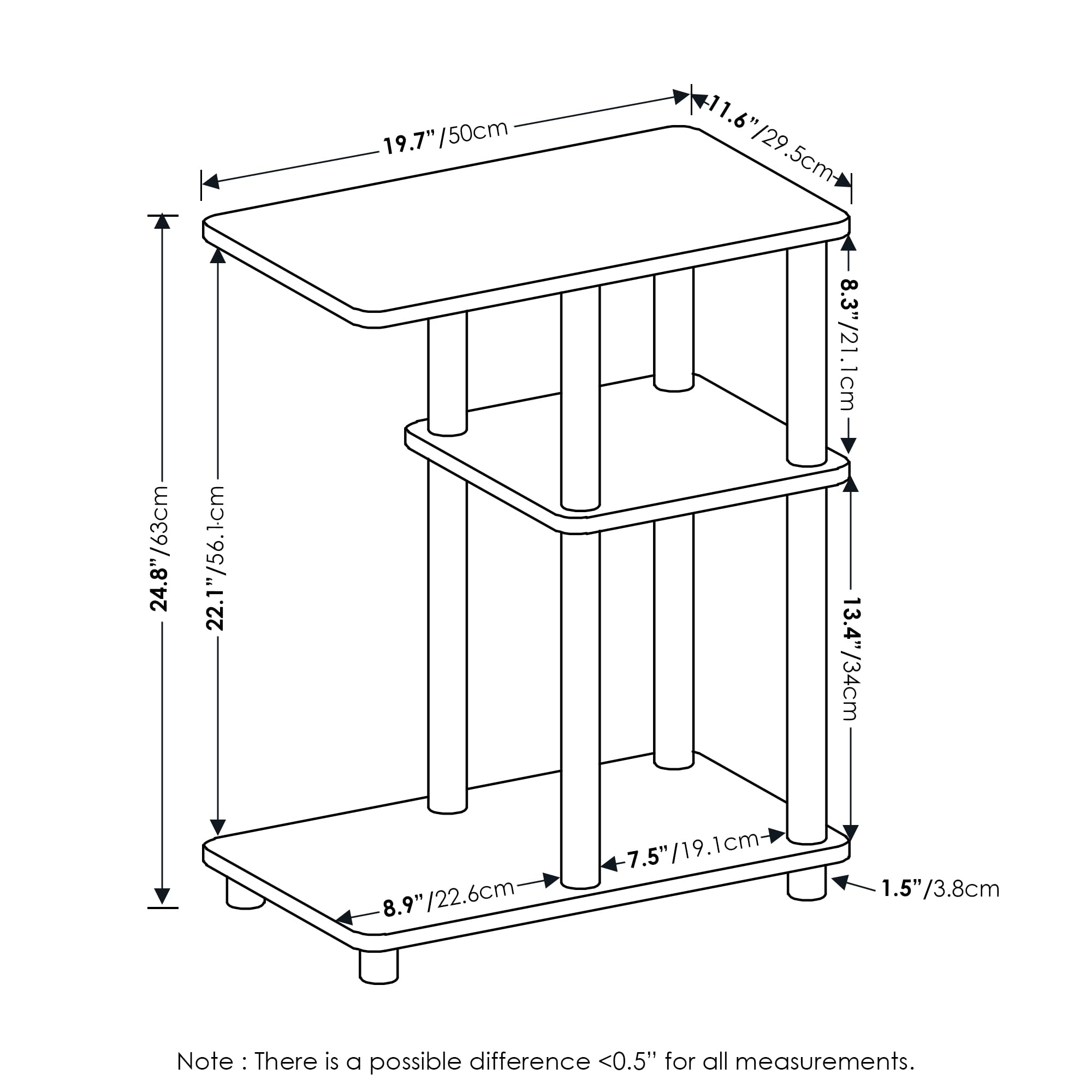 Furinno Turn-N-Tube C-Shape Sofa Side Table, Espresso/Black, Plastic Pole Without Caster