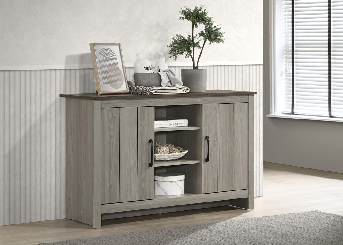 LILOLA LIVING Nyla 47&quot; W Gray Oak Console Table, Buffet Table, Sideboard with Shelves and Cabinet Doors