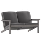 Flash Furniture Charlestown Adirondack Style Deep Seat Patio Loveseat With Cushions - Gray Poly Resin Frame - Gray All-Weather Cushions - Indoor/Outdoor