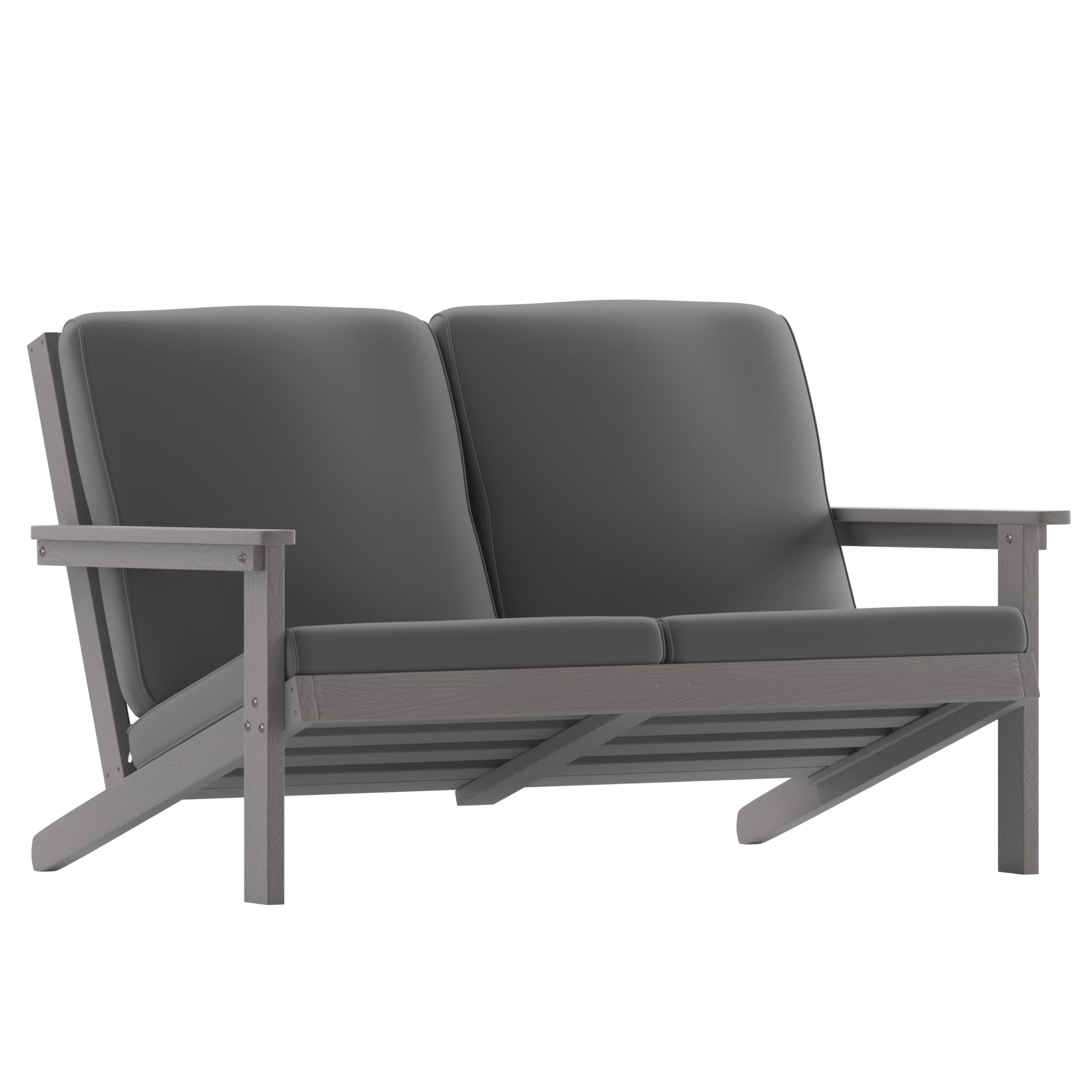 Flash Furniture Charlestown Adirondack Style Deep Seat Patio Loveseat With Cushions - Gray Poly Resin Frame - Gray All-Weather Cushions - Indoor/Outdoor