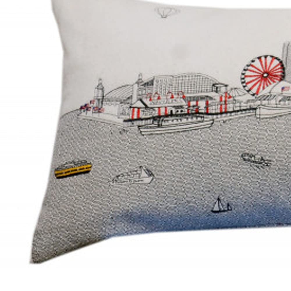 HomeRoots Cream 45' White Chicago Daylight Skyline Lumbar Decorative Pillow