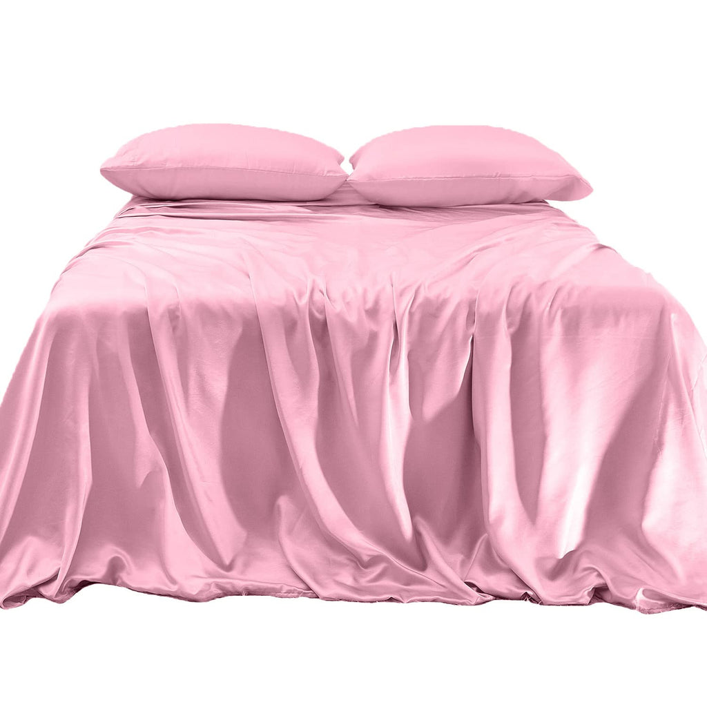 Elegant Comfort Luxurious 4-Piece Silky Satin Sheet Set, Skin And Hair Friendly, Wrinkle, Fade, Stain Resistant With Deep Pockets Fitted Sheet, Cooling Soft Satin Sheet Set, Queen, Light Pink