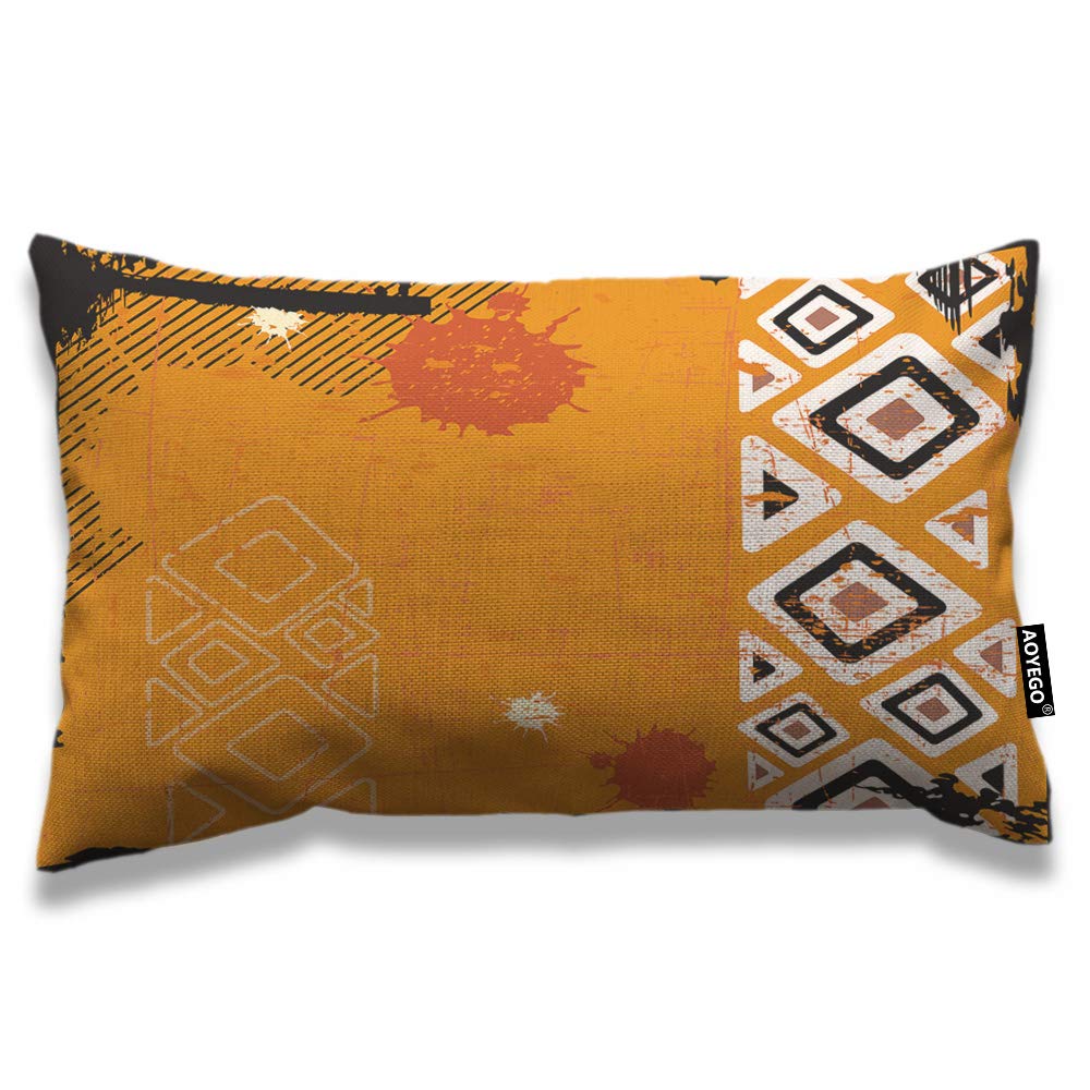 Aoyego Tribal Throw Pillow Cover 12X20 Inch Geometric Diamond Triangles Bold Lines Doodle Artwork Rectangle Pillow Cases Home De
