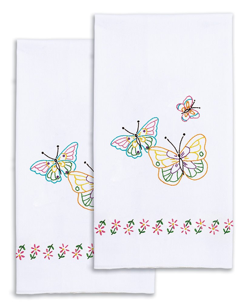 Jack Dempsey Needle Art 320143 Decorative Fluttering Butterflies Hand Towels, 17 by 28-Inch, White