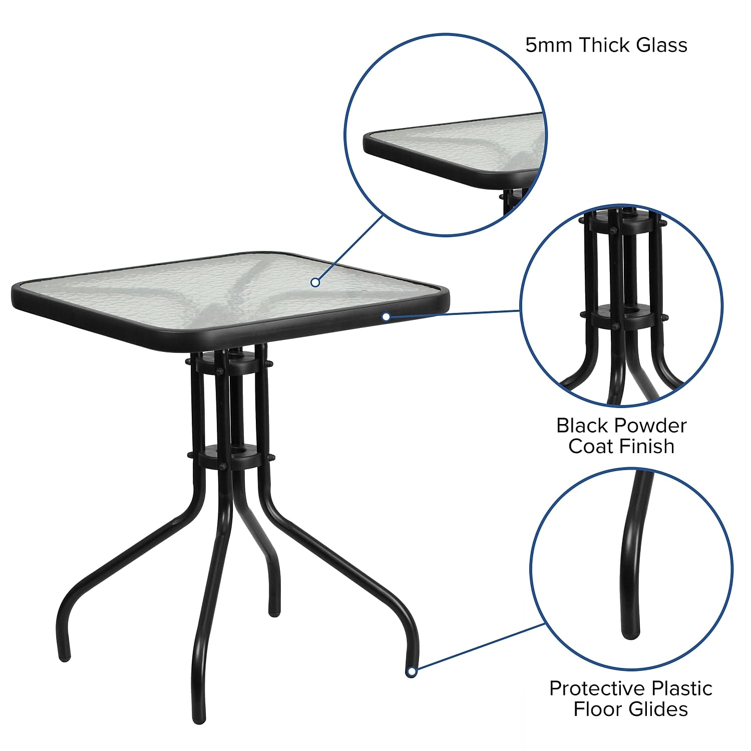Flash Furniture Barker 23.5'' Square Tempered Glass Metal Table