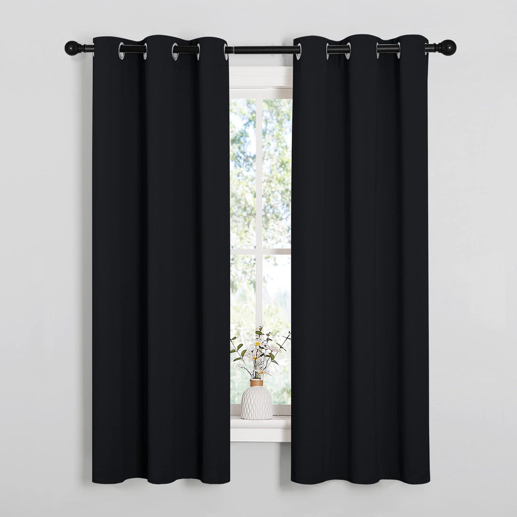 Nicetown Halloween Living Room Blackout Curtains And Drapes, Black Solid Thermal Insulated Grommet Blackout Drapery Panels For W
