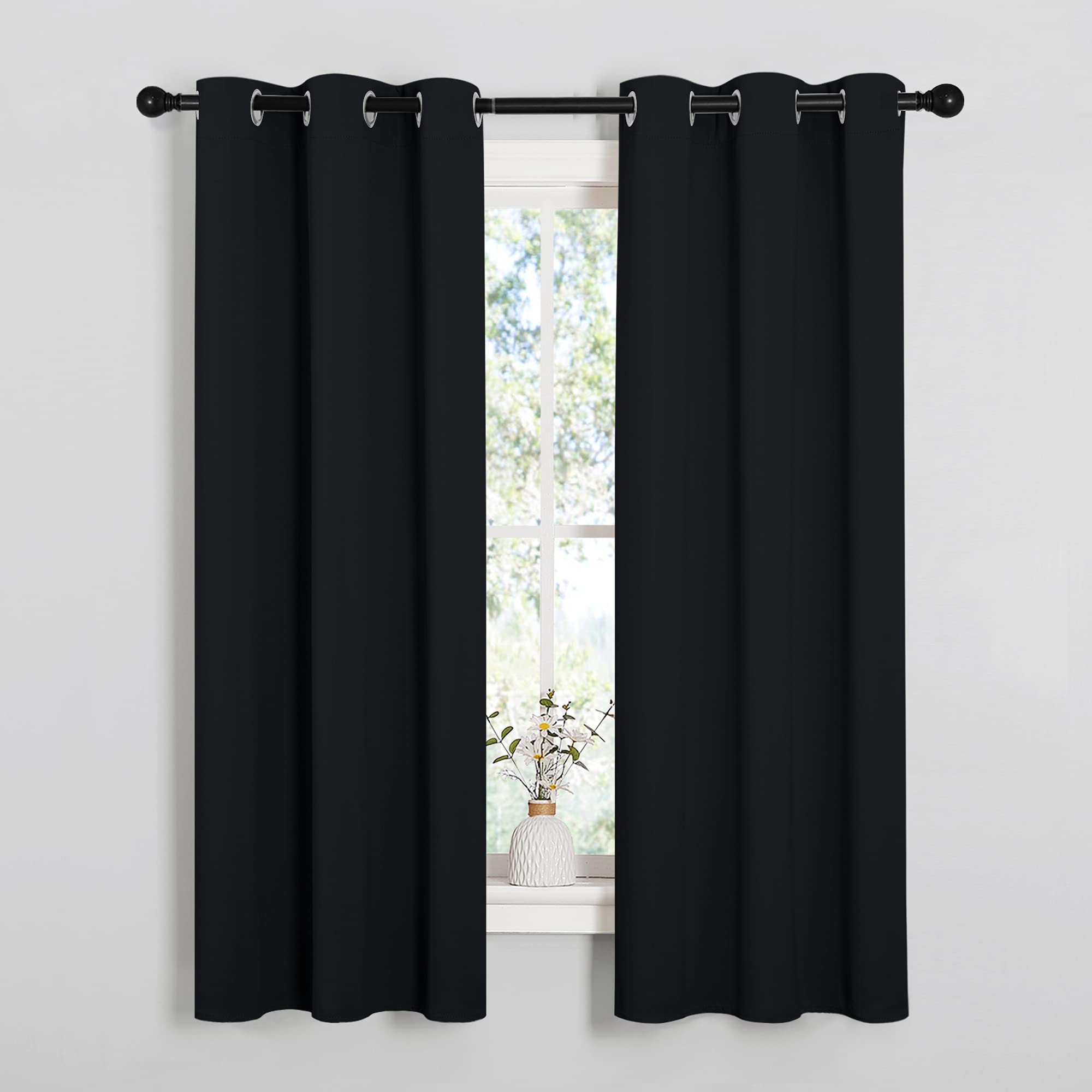 Nicetown Halloween Living Room Blackout Curtains And Drapes, Black Solid Thermal Insulated Grommet Blackout Drapery Panels For W
