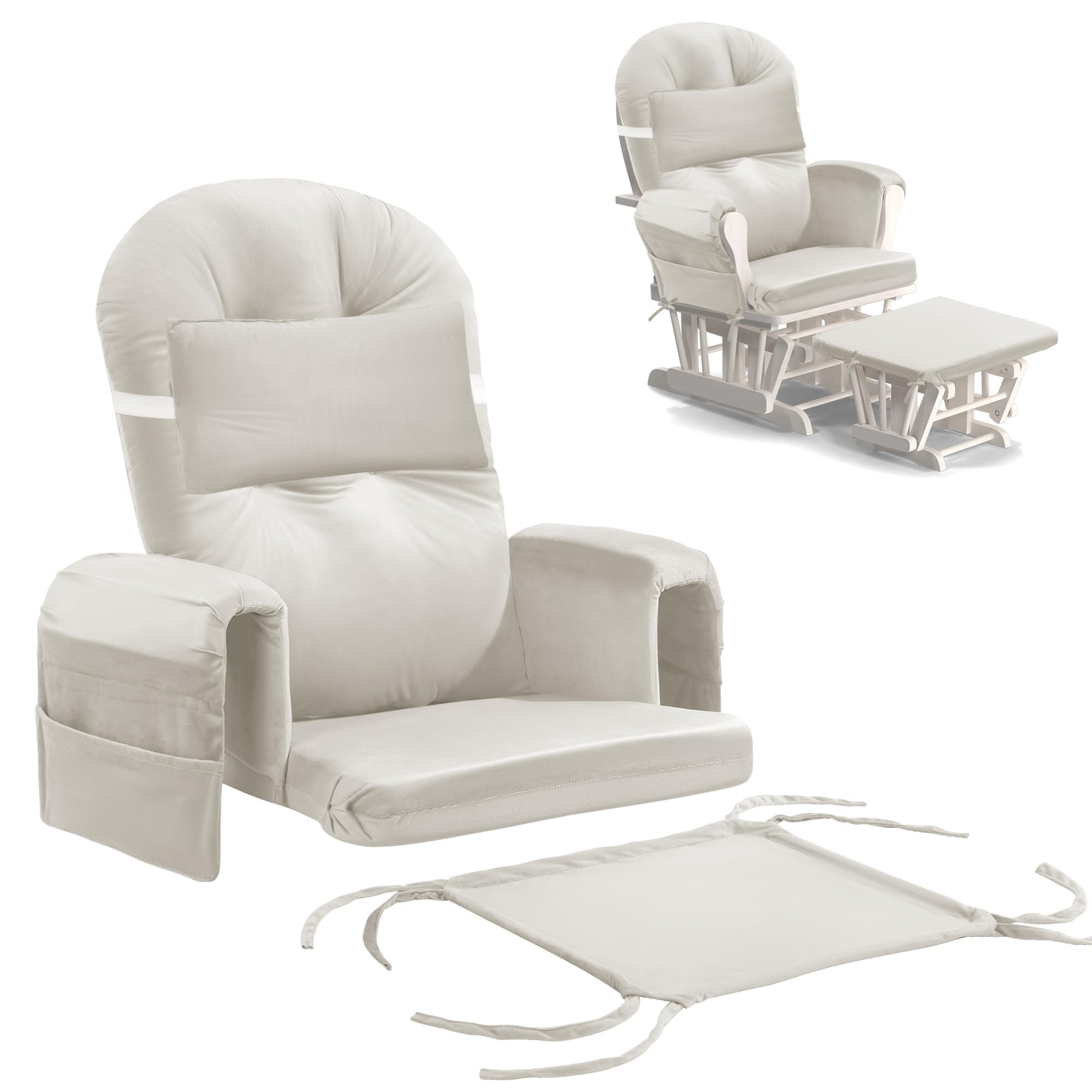 Mabozoo 6 Pcs Glider Rocker Replacement Cushions With Storage Side Pocket,Foam & Microfiber Filling, Non-Slip & Washable,Thicken
