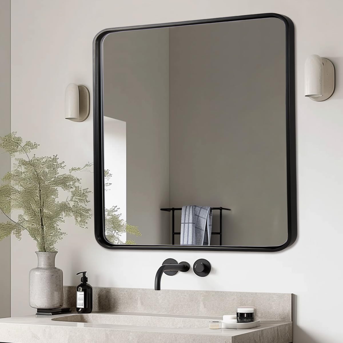 ANDY STAR 40X36 Inch Black Bathroom Mirror, Black Bathroom Vanity Mirrors for Wall, Rounded Rectangle Mirror for Bathroom, Seaml