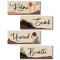 4 Pcs Boho Bathroom Decor Boho Wall Decor with Relax Soak Unwind Breathe Relaxing Quotes Bohemian Wooden Hanging Wall Art Farmho