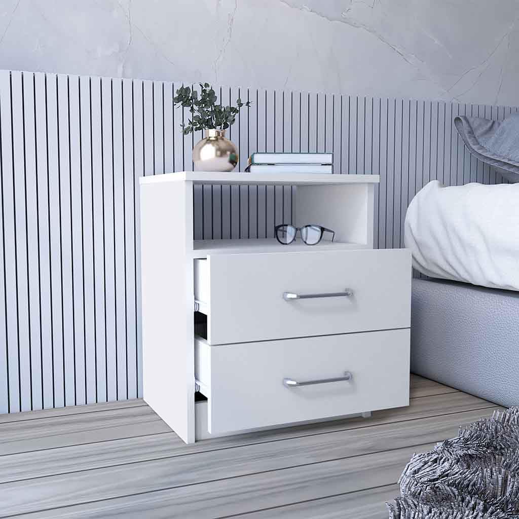 Nightstand 20&Quot; H, 2 Drawers, Open Shelf, Superior Top, White