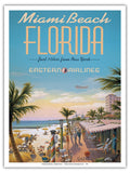 Miami Beach Florida - Eastern Airlines - Just 10 hrs from New York - Vintage Airline Travel Poster by Kerne Erickson - Master Ar
