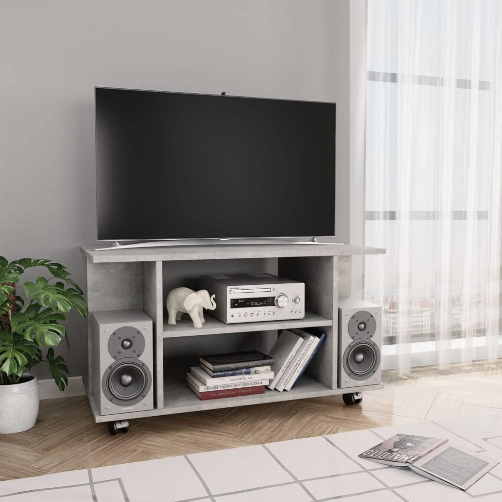 vidaXL TV Cabinet with Castors TV Unit HiFi Cabinet Sideboard Bedroom Living Room Home Indoor Furniture Stand Concrete Gray Engineered Wood