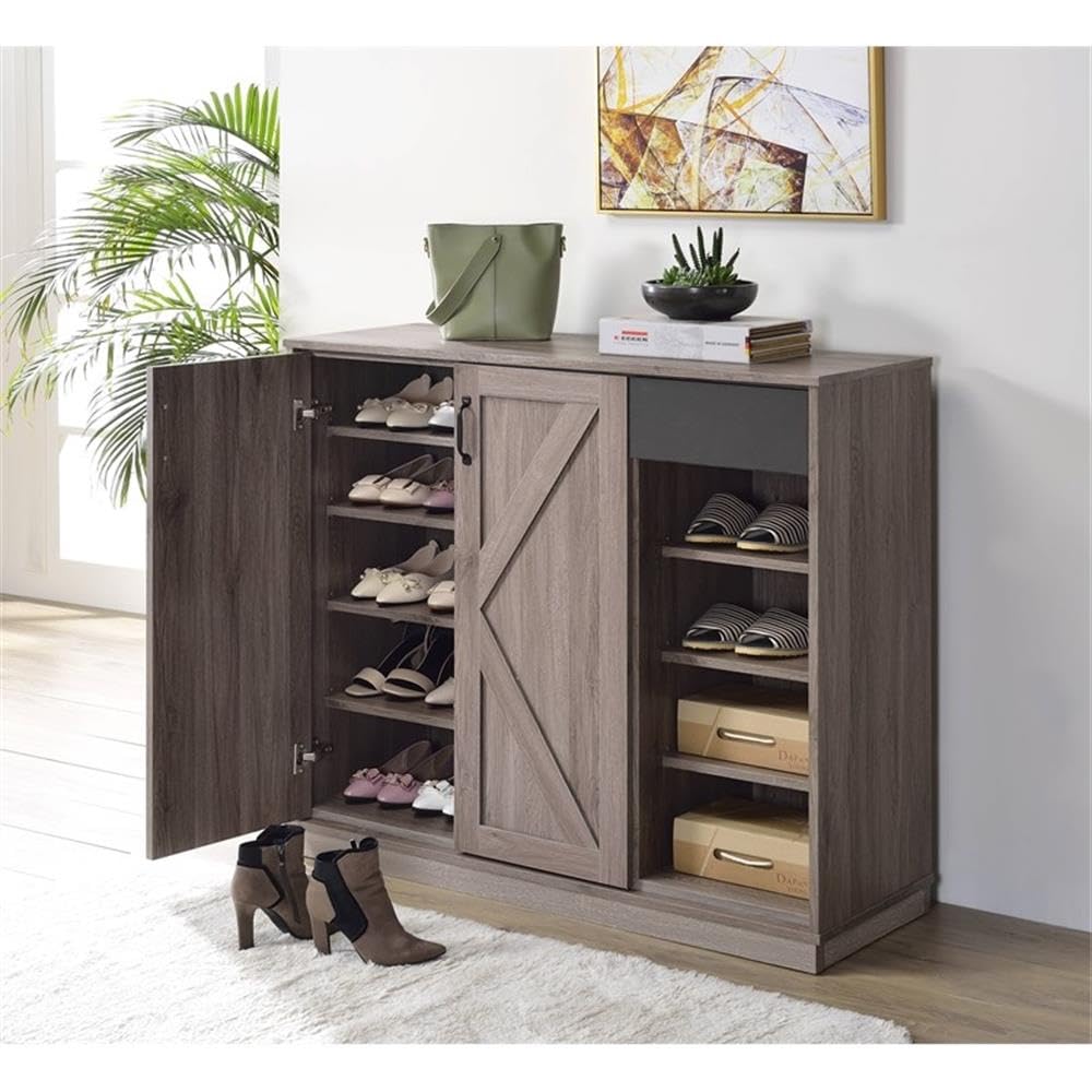 Acme Toski 2-Door Wooden Cabinet With 1 Drawer In Rustic Gray Oak