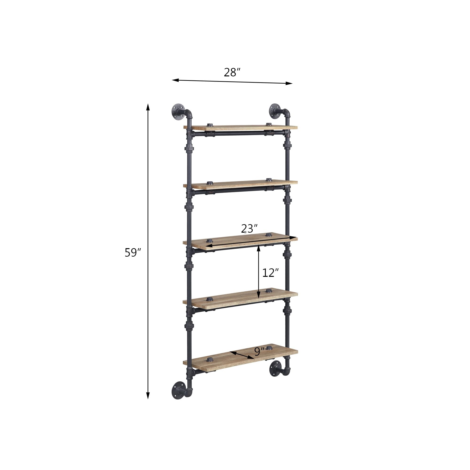 Acme Brantley Wall Rack with 5 Wooden Shelves in Oak and Sandy Black