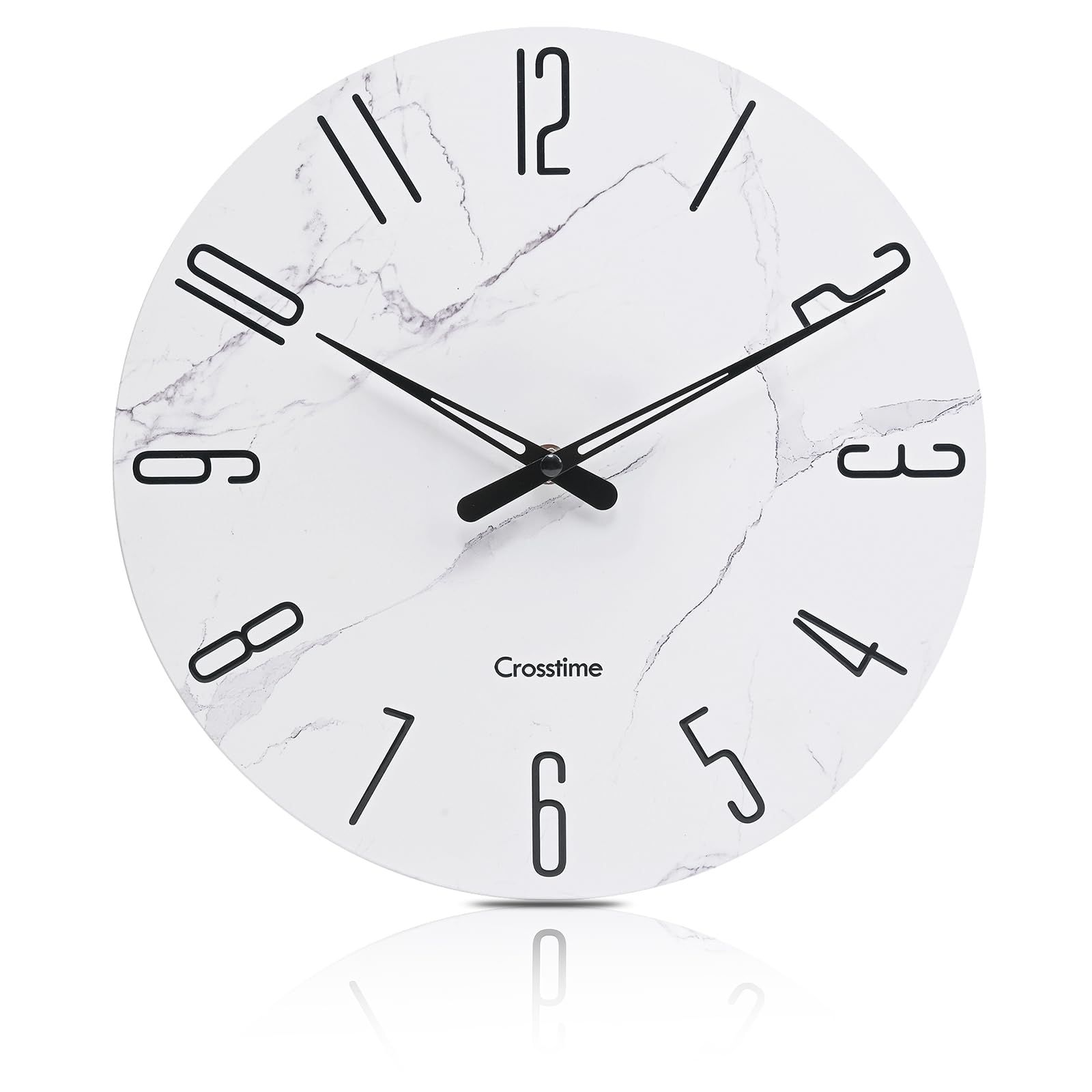 Crosstime Modern Wall Clock 12 Inch - Glass Wall Clocks Battery Operated Silent Non-Ticking for Bathroom Living Room Kitchen Dec