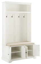 Crosley Furniture Holbrook Hall Tree with Shoe Rack Bench and Coat Hooks for Hanging Storage, Distressed White