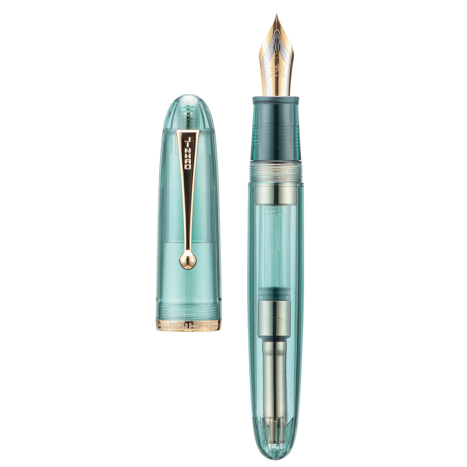 Jinhao 9019 Acrylic Fountain Pen, Size 8 Fine Nib With Ink Converter, Transparent Light Blue Classic Design Smooth Writing Pen (