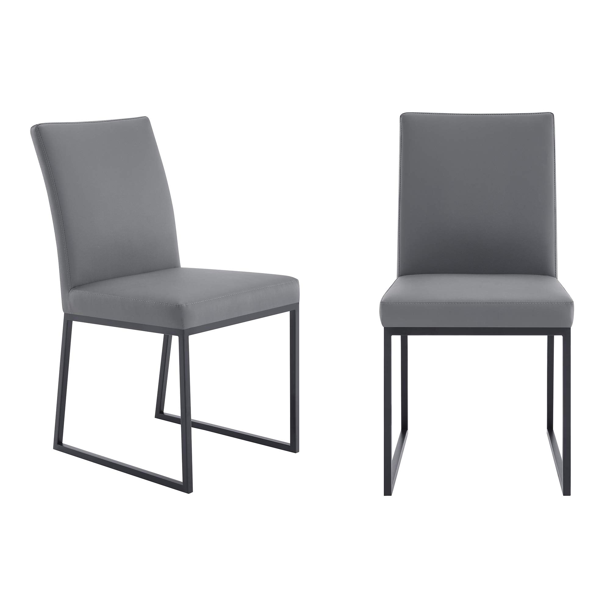 Armen Living Trevor Contemporary Faux Leather Dining Chair - Set of 2, 20'' Seat Height, Grey and Matte Black