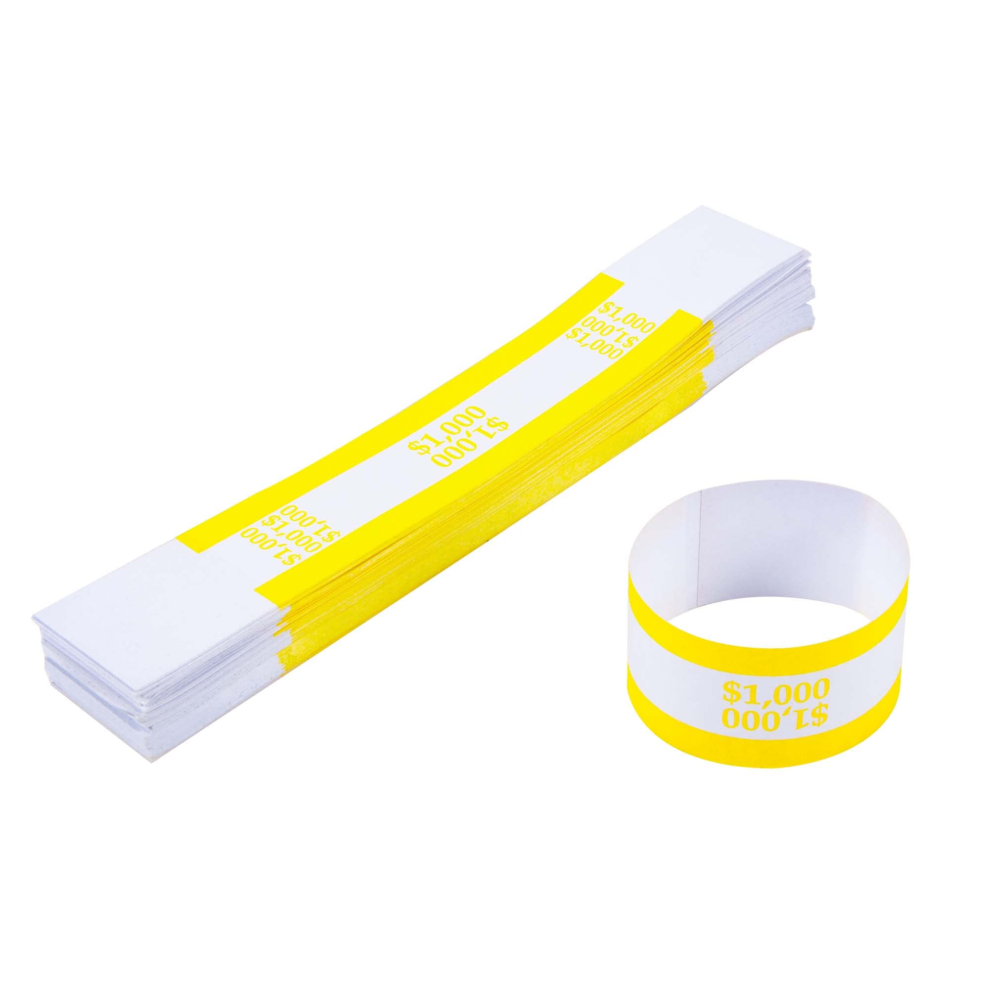 L Liked Pack Of 100 Currency Band Bundles Self Sealing Currency Straps Bands Money Bill Wrappers (Yellow $1000-100 Pcs)