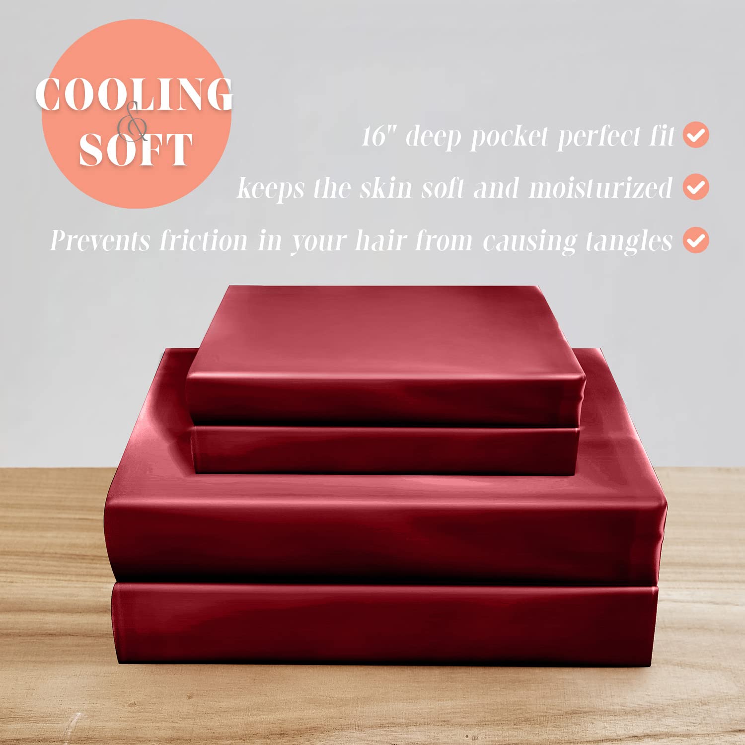 Elegant Comfort Luxurious 4-Piece Silky Satin Sheet Set, Skin And Hair Friendly, Wrinkle, Fade, Stain Resistant With Deep Pockets Fitted Sheet, Cooling Soft Satin Sheet Set, Full, Burgundy