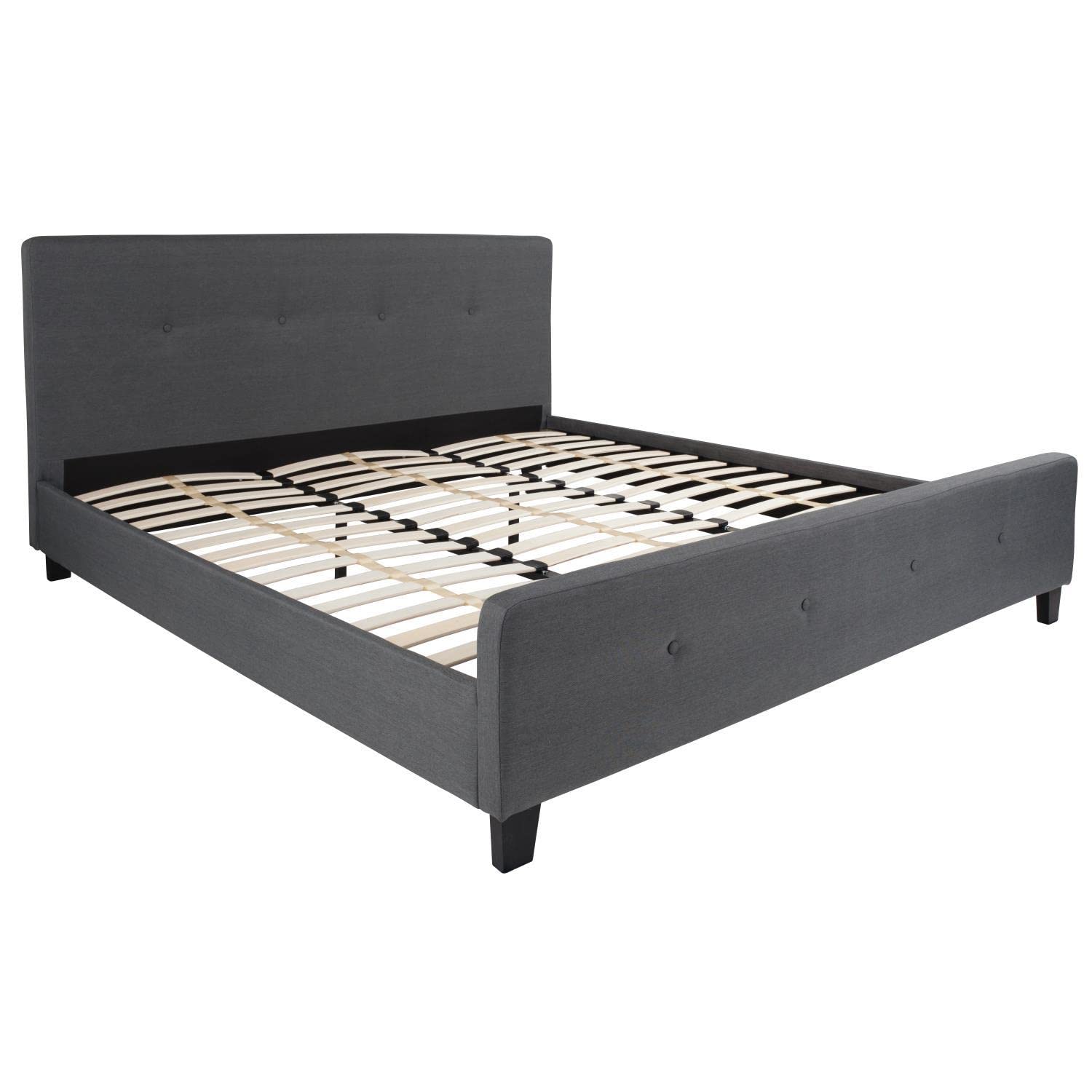 Flash Furniture Tribeca King Size Tufted Upholstered Platform Bed In Dark Gray Fabric With 10 Inch Certipur-Us Certified Pocket Spring Mattress