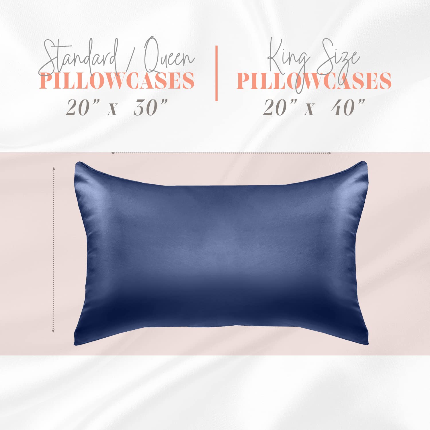 Elegant Comfort Silky And Luxurious 2-Piece Satin Pillowcase Set For Healthier Skin And Hair, Hidden Zipper Closure And Beautifully Packaged, Satin Pillowcase Set, Standard/Queen, Navy Blue