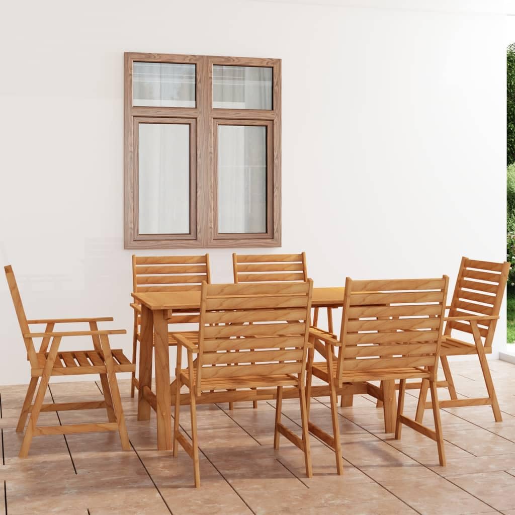 vidaXL 7 Piece Patio Dining Set in Solid Acacia Wood with an Oil Finish - Weather-Resistant Outdoor Dining Furniture Ideal for Garden, Patio, Balconies.