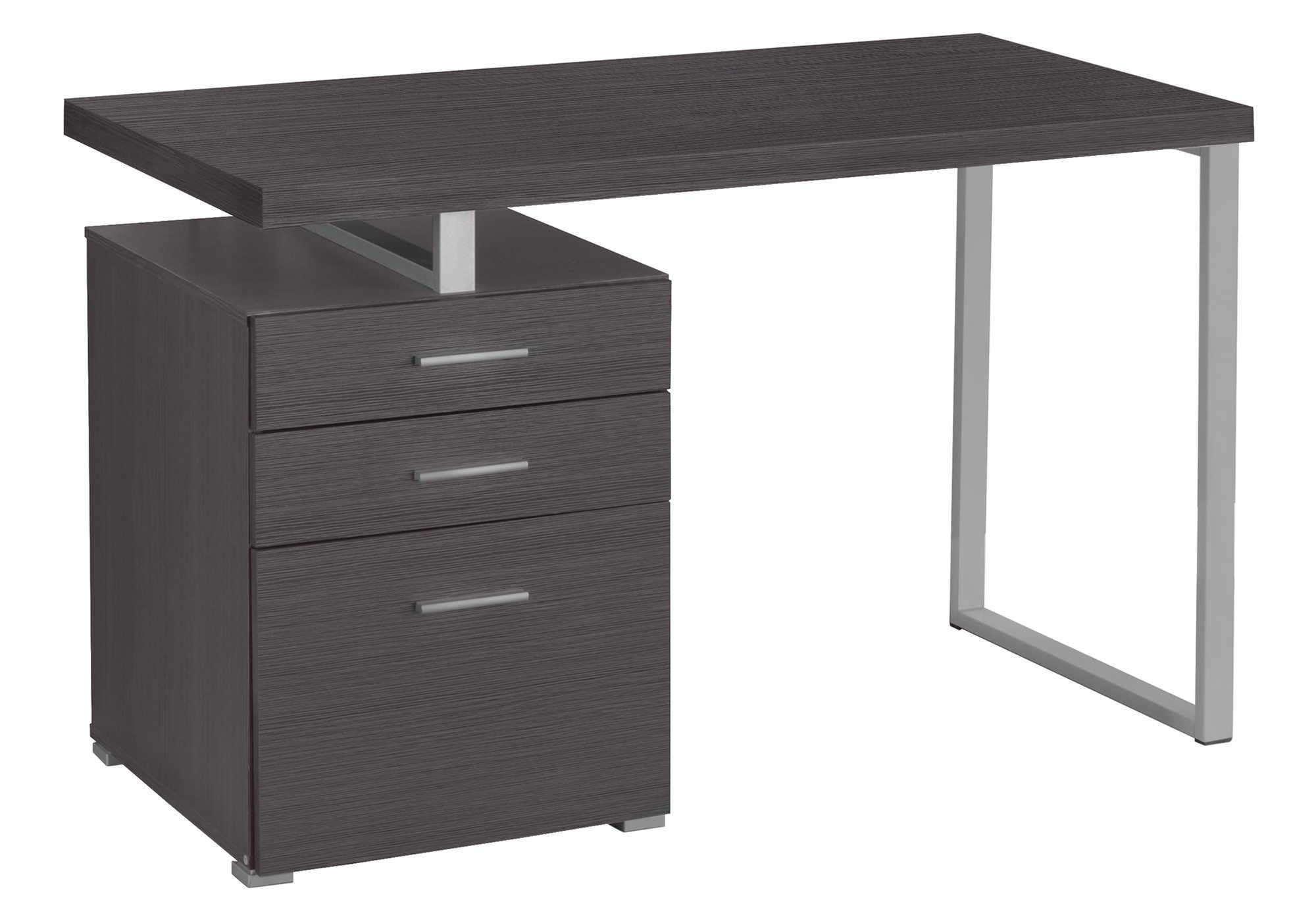 Monarch Specialties Left Or Right Facing 47-Inch Modern Home Office Computer Study Writing Desk With Filing Drawer, 48&quot;L, Grey & Silver