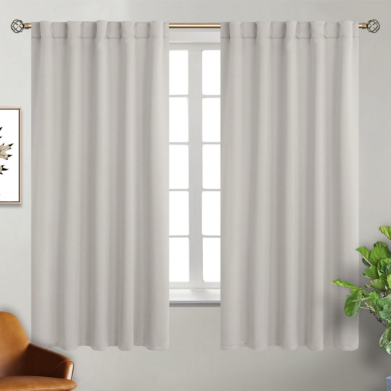 Bgment Rod Pocket And Back Tab Blackout Curtains For Bedroom - Thermal Insulated Room Darkening Curtains For Living Room, 2 Window Curtain Panels (42 X 63 Inch, Natural Camel)