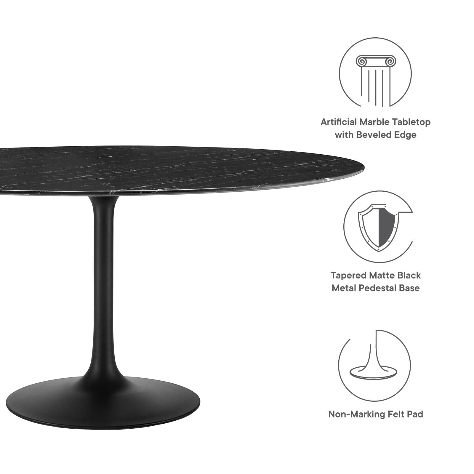 Modway Lippa Dining Table, 60&quot;, Black Black