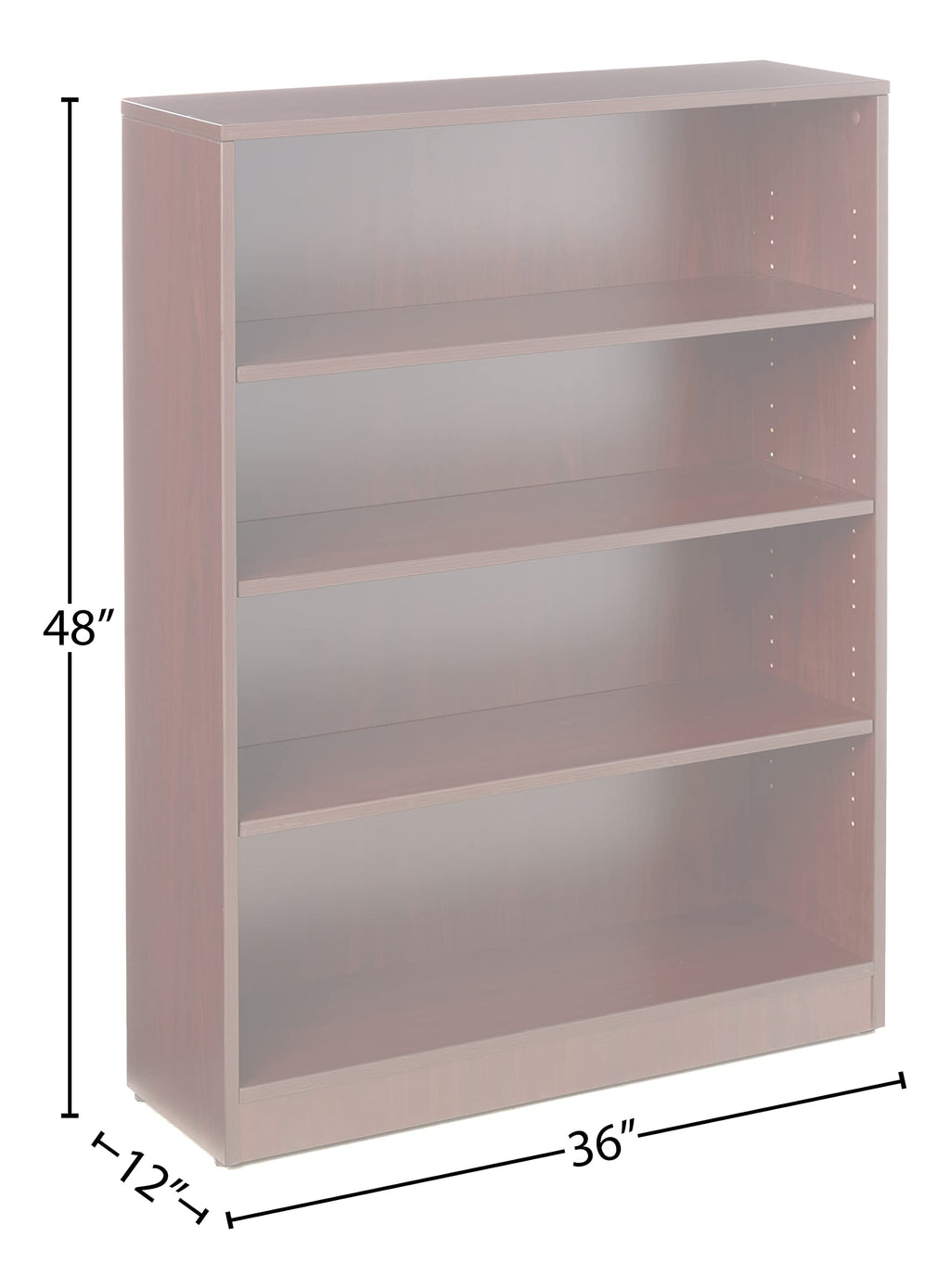 Lorell Mahogany Laminate Bookcase, 48" X 36" X 12"