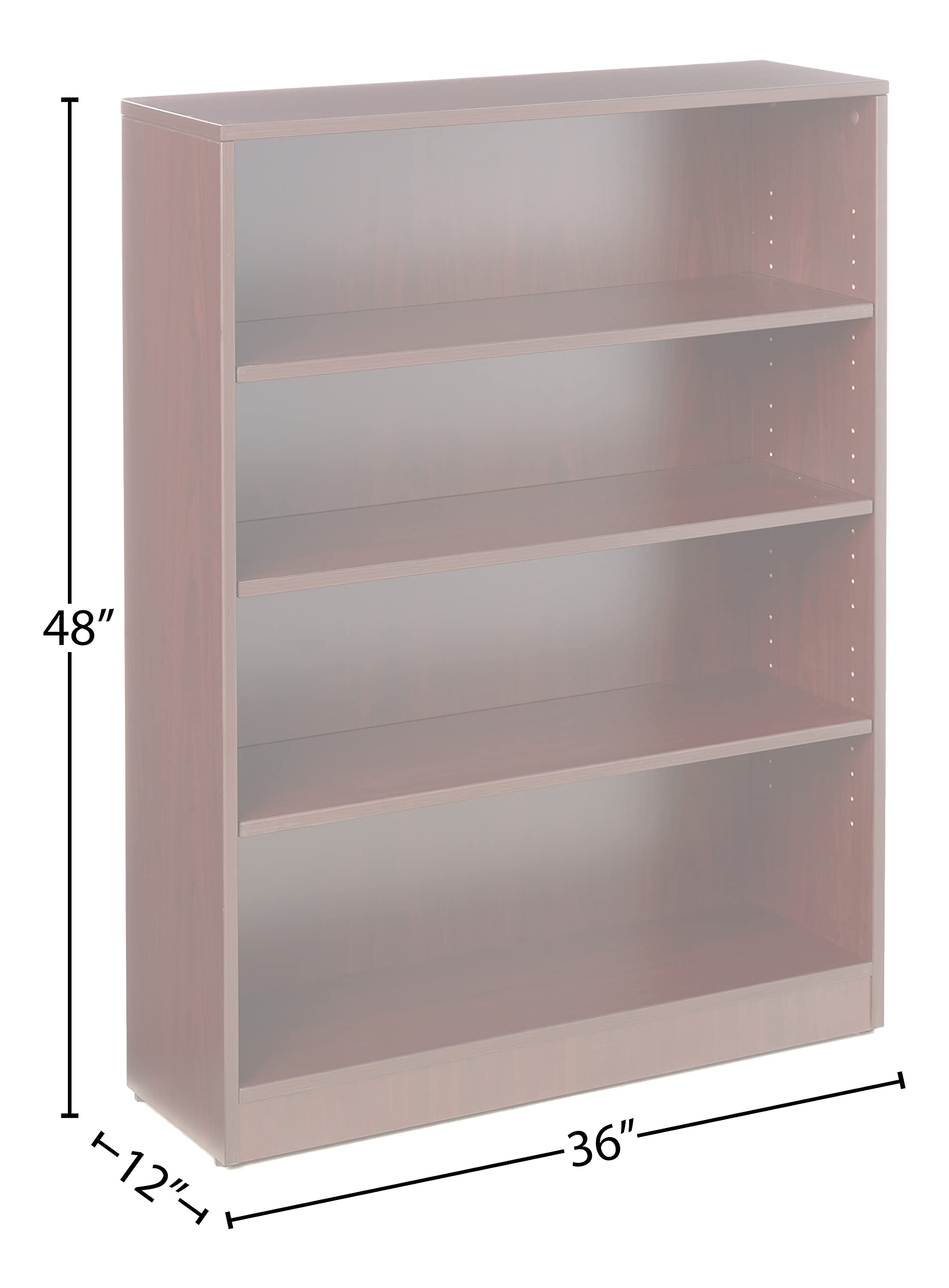 Lorell Mahogany Laminate Bookcase, 48" X 36" X 12"