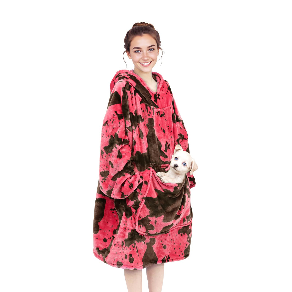 Wearable Blanket Hot Pink Cozy Fleece Sweatshirt Blanket Hoodie With Sleeves And Pocket Micro Plush Wrap Blanket Gifts For Adult