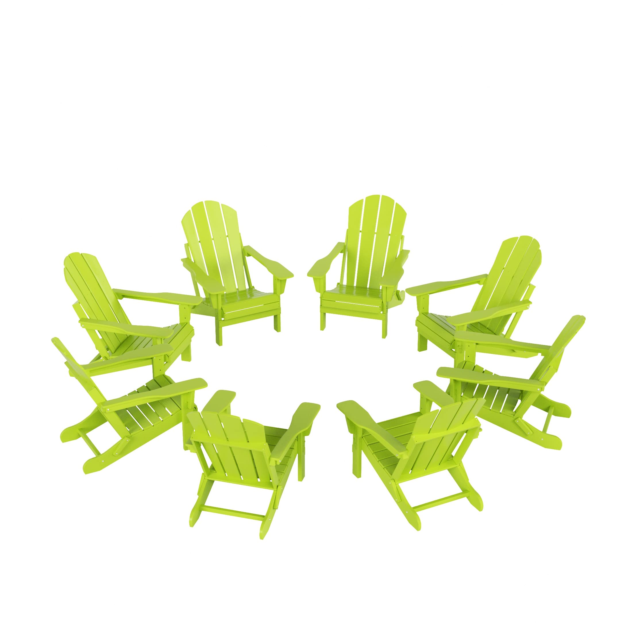Westintrends Outdoor Folding Hdpe Adirondack Chairs For Patio, Backyard, Balcony, Comfortable Seat And All Weather Resistant (Set Of 8), Lime