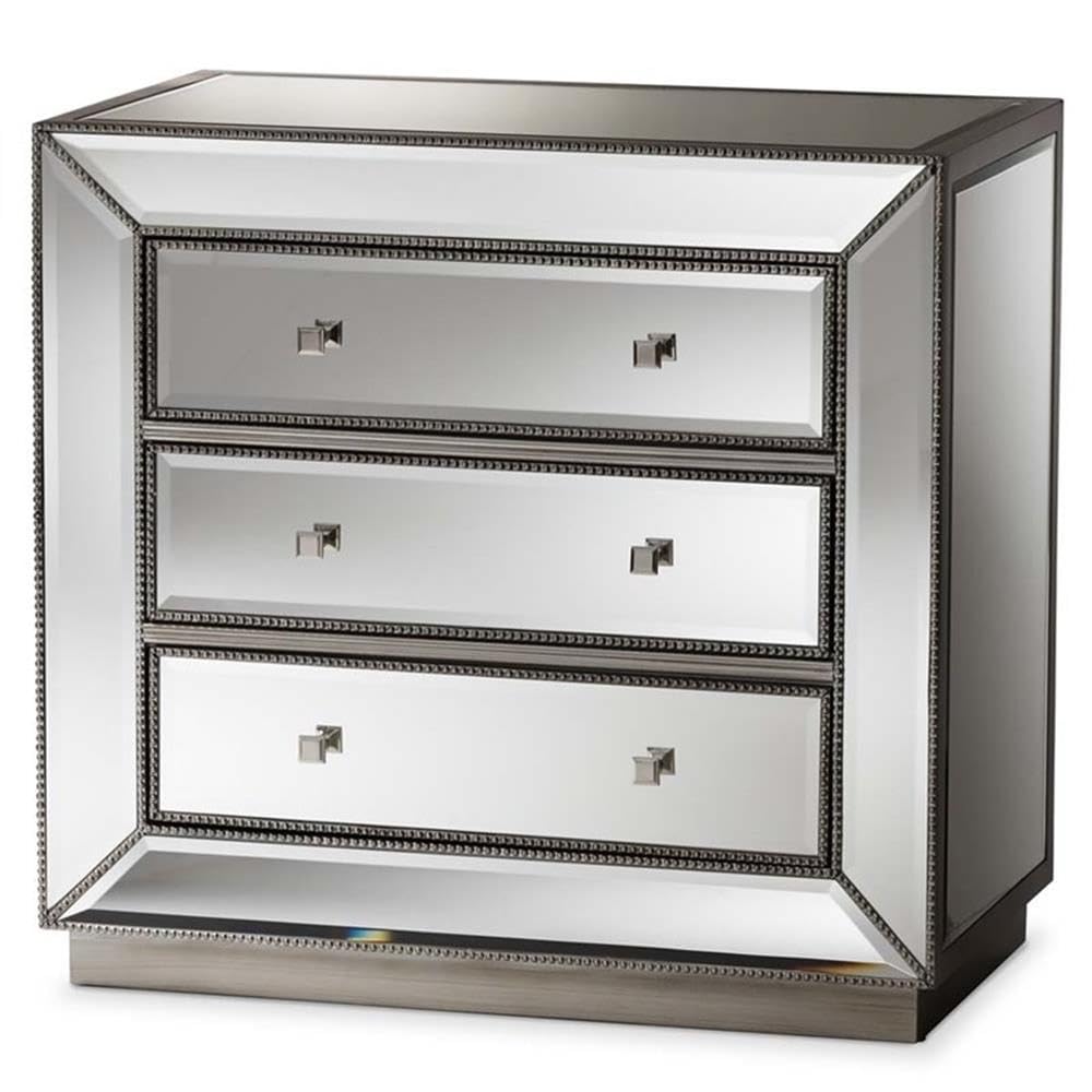 Baxton Studio Edeline Hollywood 3-Drawer Chest MDF/Silver Mirrored/Glam