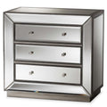 Baxton Studio Edeline Hollywood 3-Drawer Chest MDF/Silver Mirrored/Glam