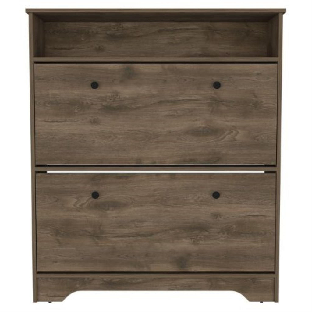 Shoe Rack 46&Quot; H, 1 Open Storage Shelf, 2 Internal Storage Drawers, 2 Doors, Dark Brown
