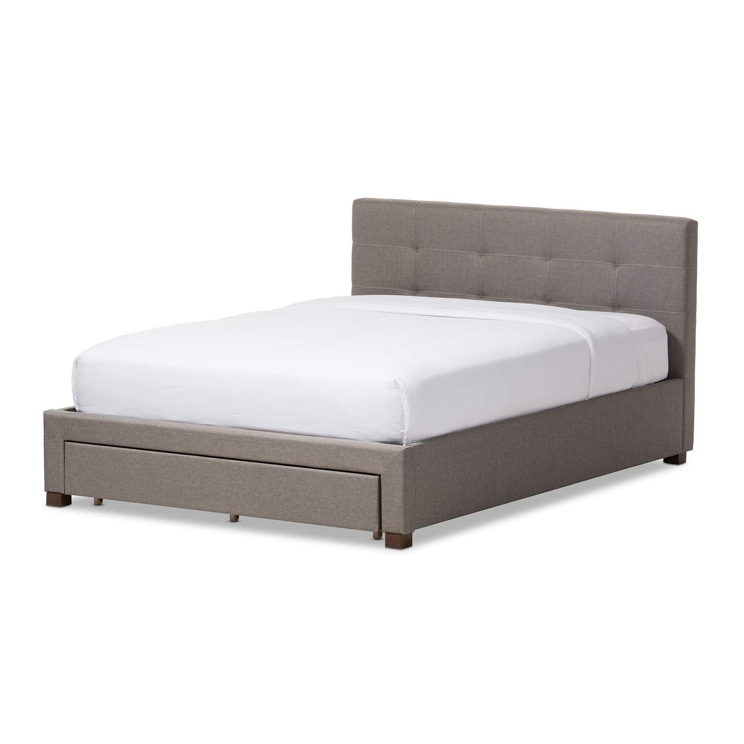 Baxton Studio Brandy Modern and Contemporary Upholstered Platform Bed with Storage Drawer Queen